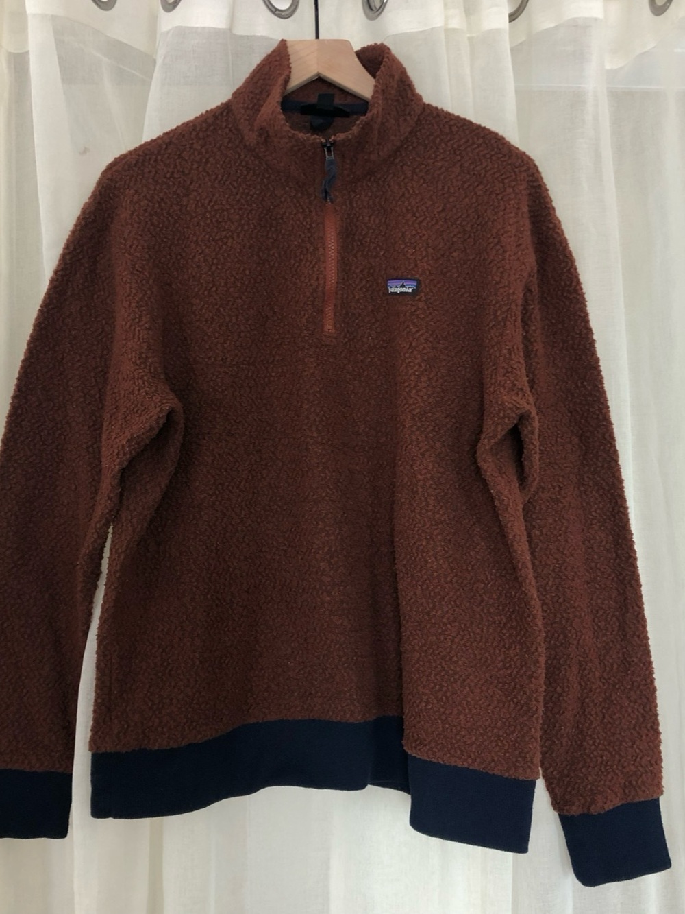Men’s Patagonia Better Sweater Quarter-Zip Fleece Brown & Blue Large